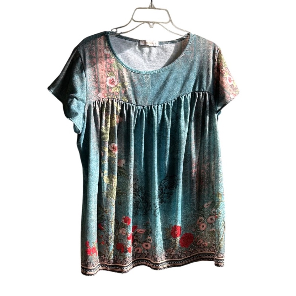 Fantaslook Lightweight Short Cap Sleeve Floral Top XL